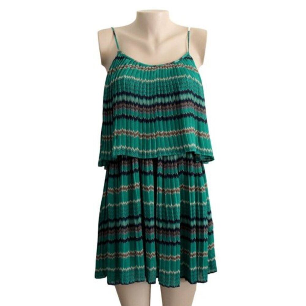 Parker Pleated Green Stripe  Spring Dress